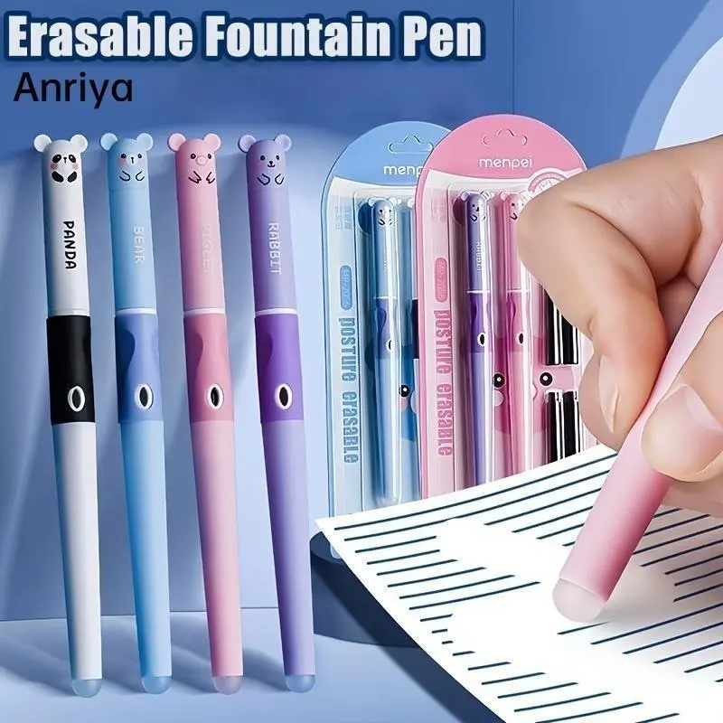 【Back to School】6-Pack Erasable Fountain Pens with Replaceable Black & Blue Refills, Smooth Writing, Cozy Handle, Ideal for Calligraphy Learners, School Stationery & Beginner Gifts