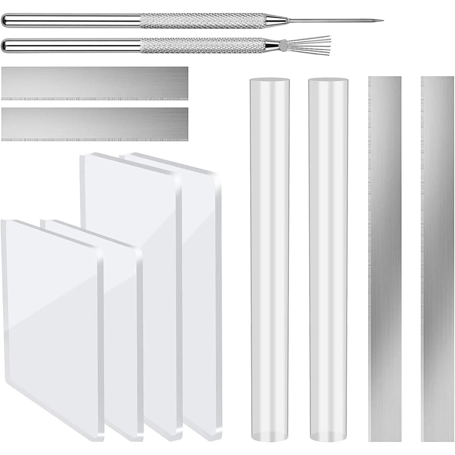 12 Pcs Polymer Clay Tool Set Including Cutters Acrylic Roller Rectangle Acrylic Sheet Rolling Pin Shaping Carving Knife for DIY Clay Earring Jewelry Making