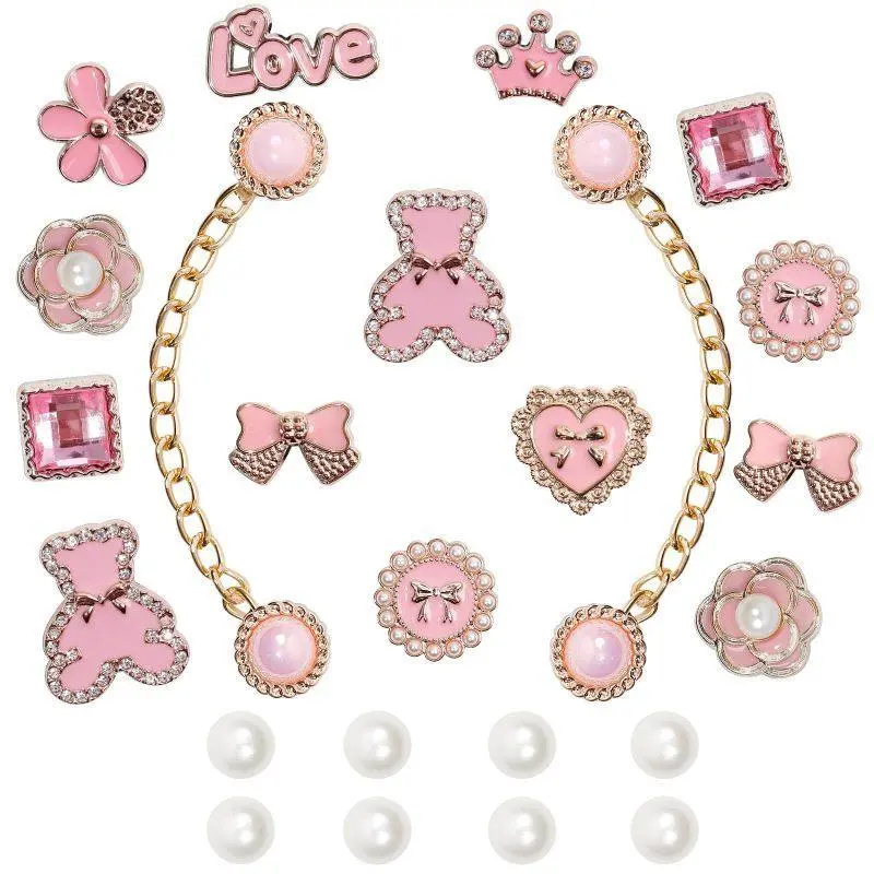 SOGLLQAM Pink Shoe Charms Chain Accessories for Women, Pearl Flower Shoe Decoration Charms with Rhinestone Bling Cute Decor, Fashion Shoe Accessories for Everyday Wear, Party, Vacation, Birthday & Valentine's Day Gifts holiday present 