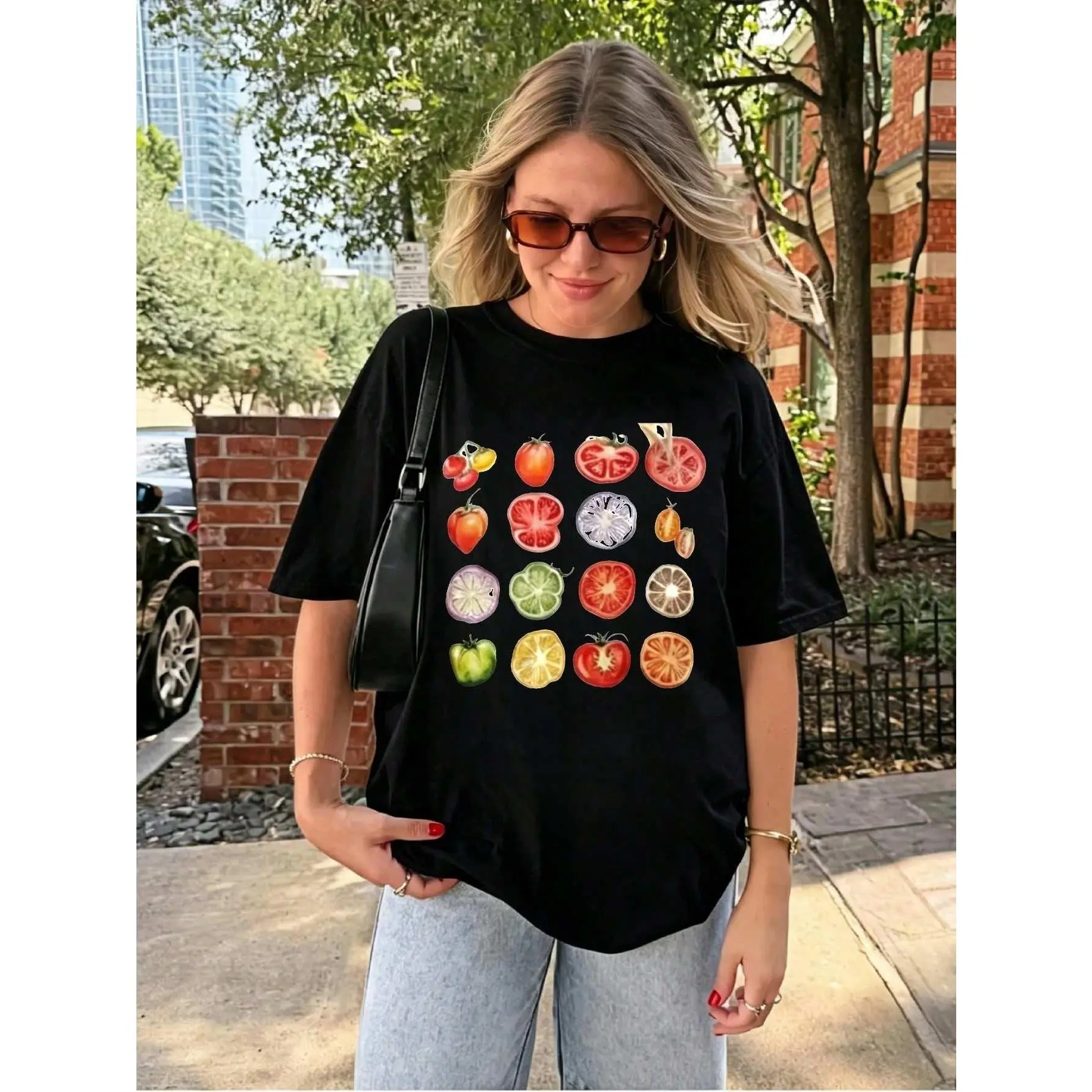 T-Shirts with Sliced Vegetables And Fruits Pattern