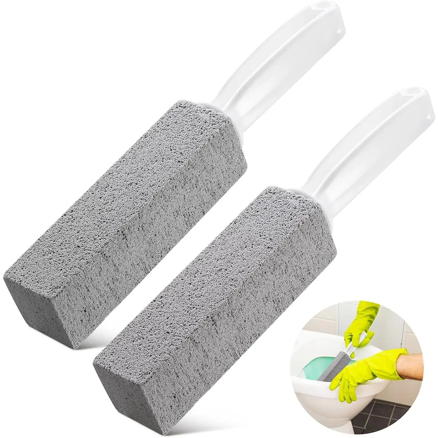 2 Pack Pumice Stone Toilet Bowl Cleaner with Handle, Hard Water Ring Remover & Stain  for Bathroom, Pool, Sink and Tub,  Heavy Duty Cleaning Tool