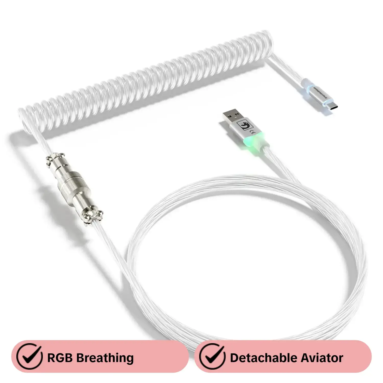 MAMBASNAKE C01 Ultra RGB Coiled Keyboard Cable,Pro Custom USB-C Aviator Cable for Gaming Keyboards,Stable Dual-Sleeved Design,2m Type-C to USB-A Hyper-Speed,Detachable Metal Aviator, Type C Wired, Usb C Cables, Cord, Pc Accessories Gaming