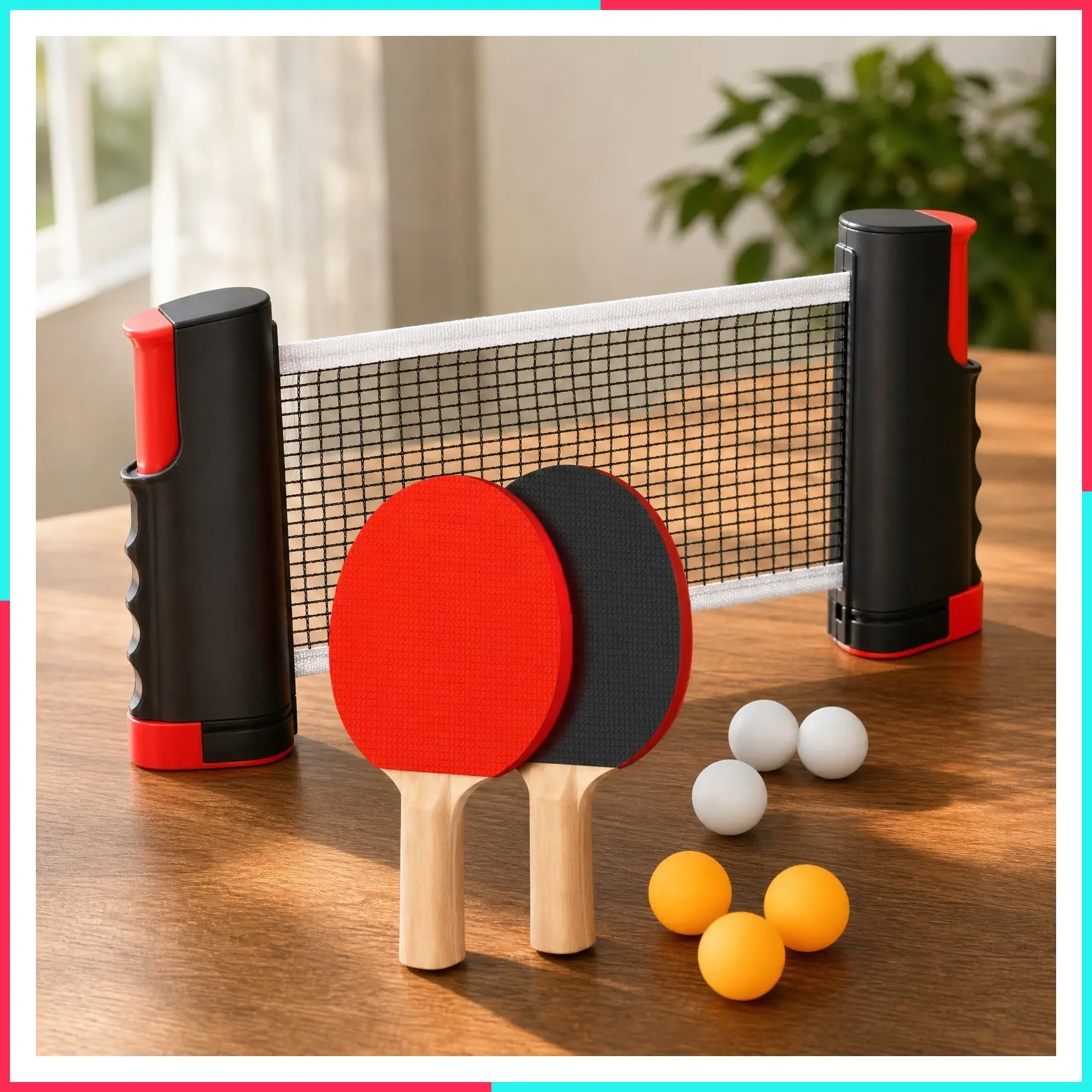 Portable Table Tennis Paddle Set with Retractable Net, Rackets, Balls and Carry Bag for Indoor/Outdoor Games