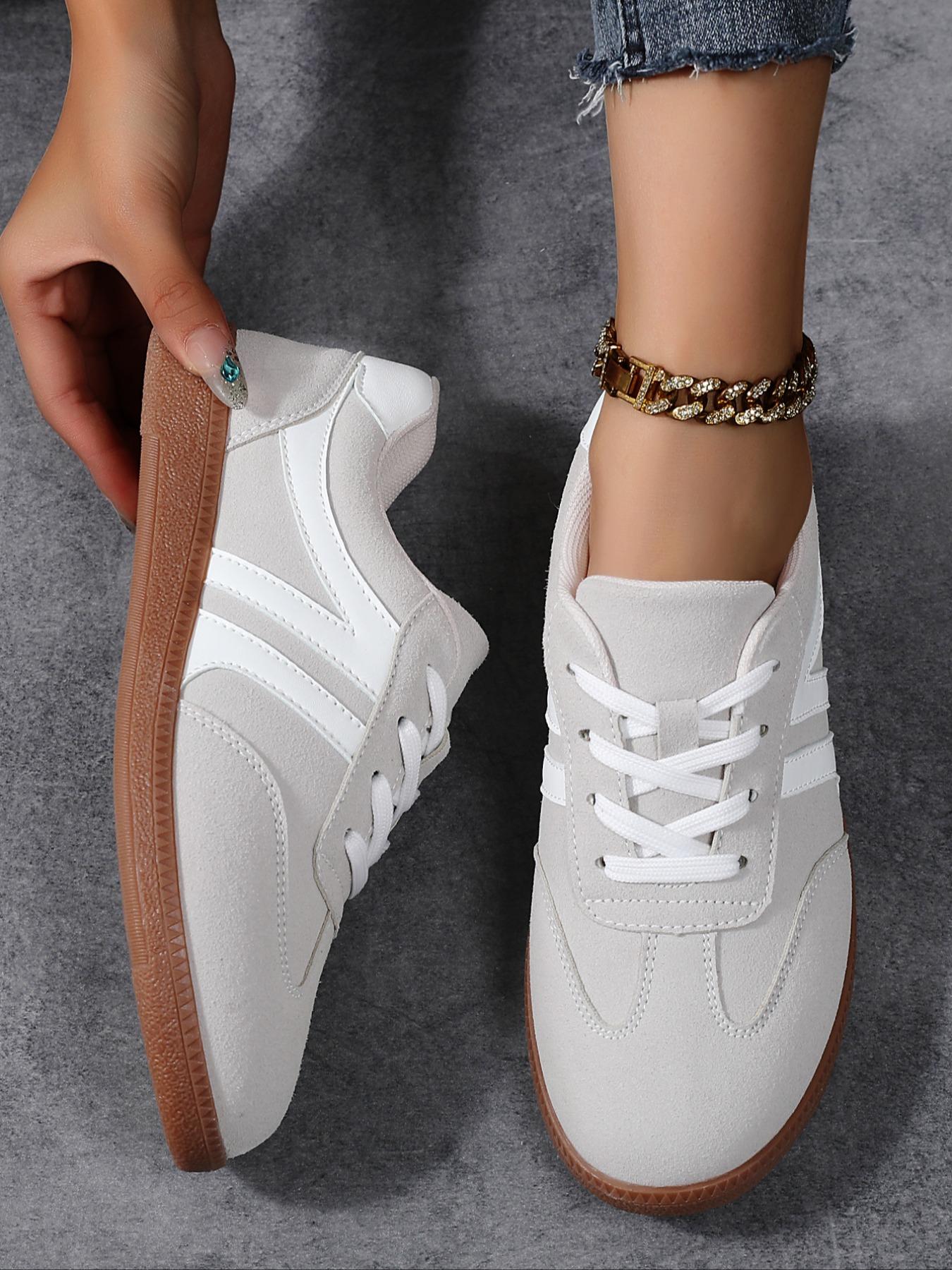 Women's Fashionable Lace Up Contrast Binding German Trainers Low Top Trainer, Casual Breathable Comfortable Sports Training Shoes, All-match Basic Shoes for Daily Wear