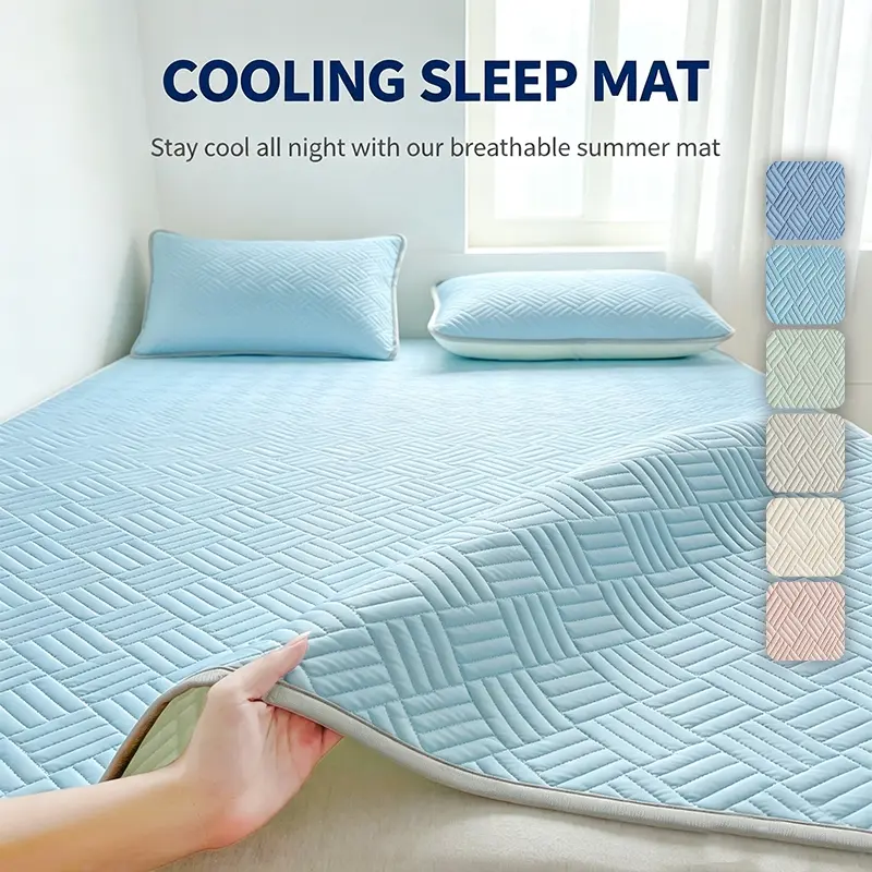 Full Night Gentle Cool Feel Bed Pad, Moisture Dispelling Smooth Quilted Mattress Cover, Stable Elastic Straps Prevent Movement, Soft Comfort Matching Pillow Shams Fit Single Queen King Mattress