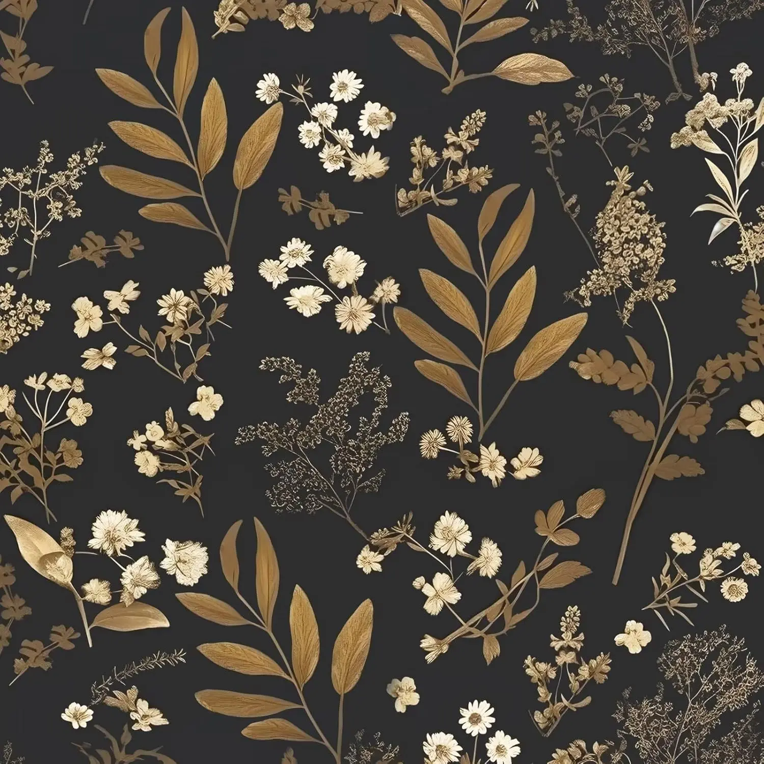 Vintage Floral Peel and Stick Wallpaper 17.5"x 393", Gold Black |   Self Adhesive/Removable/Waterproof/Thick Vinyl Contact Paper for Bathroom Bedroom Shelf Cabinet Drawer,Prepasted,Easy Peel