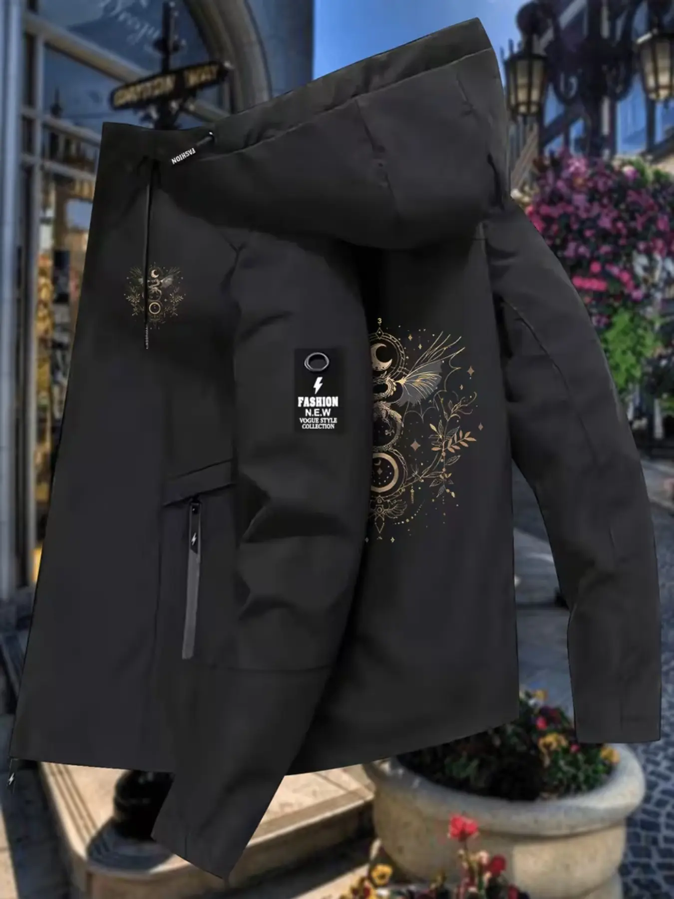 Women's Hand-Drawn Snow Lotus Print Lightweight Long Sleeve Jacket, Casual Slim-Fit Outdoor Coat, All-Season Versatile Jacket for Women