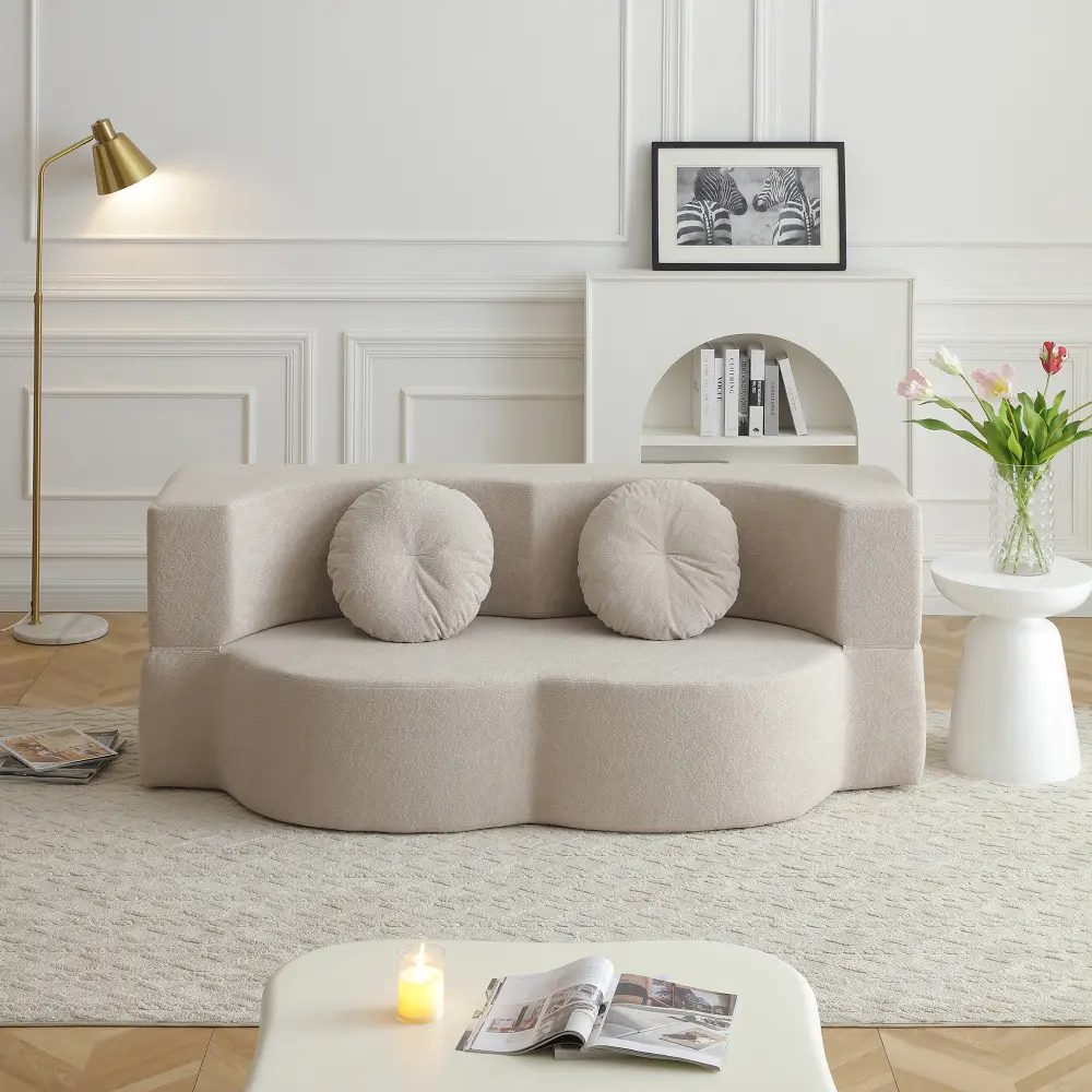 2-in-1 Folding Sofa Bed with Pillow, Twin Sleeper Sofa, Floor & Futon Loveseat Couch, Foam Folding Mattress Sleeper for Living Room, Guest Use, Office, Apartment, No Assembly Required,Khaki