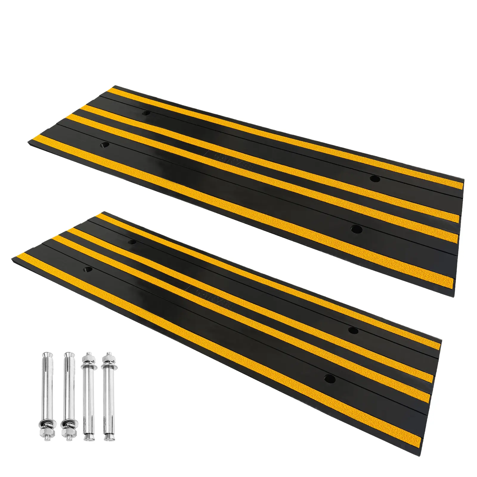 Heavy Duty 48" Rubber Threshold Curb Ramp, 2.76" Rise, 33,000lbs Load Capacity, Drainage Design & Grid Base, Mounting Holes for Driveway, Garage, Vehicle & Wheelchair Use