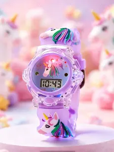 Unicorn Glowing Digital Watch, Cartoon Silicone Band, Cute Animal Design, Round Analog Face, All Seasons Wearable