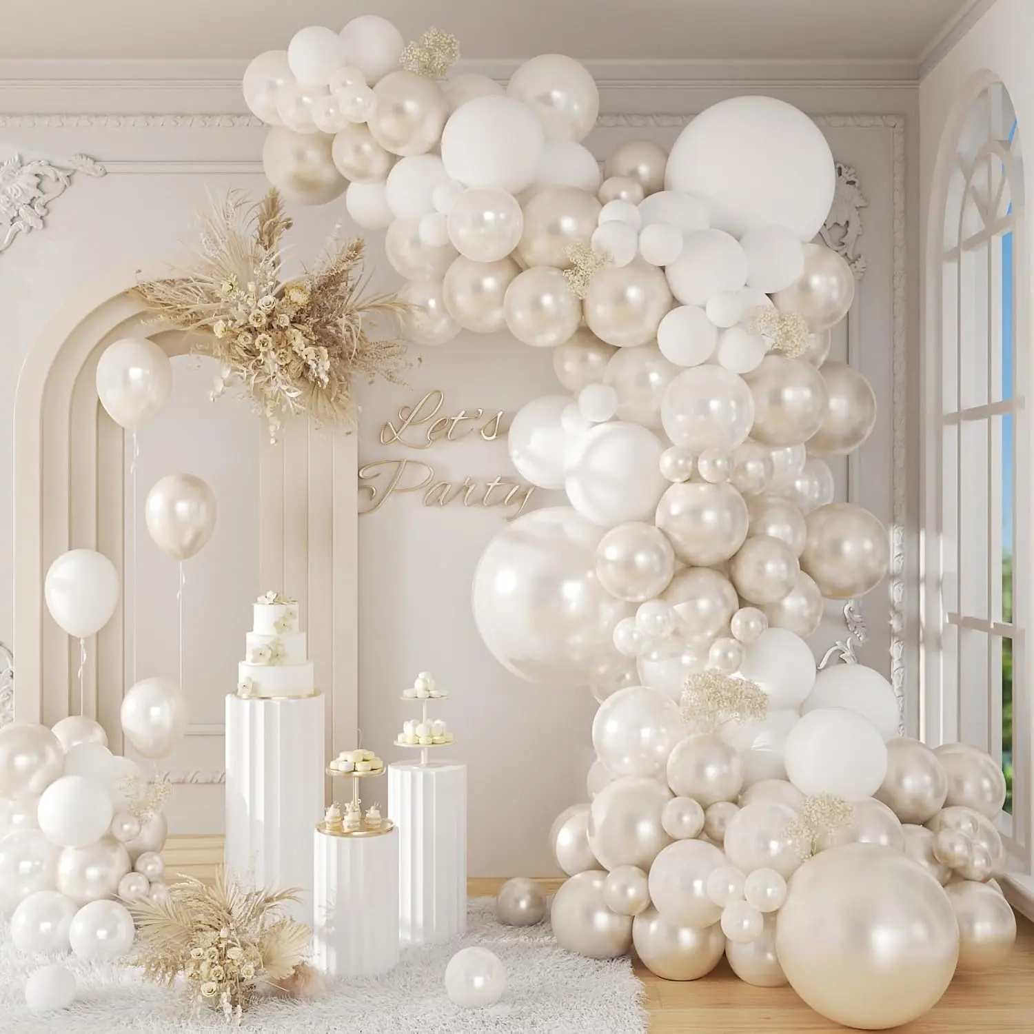 Thick Double-Stuffed White Balloons Kit - 106 Count, Includes Pump, Ideal for Garland, Backdrop, Wedding Party Decorations, Latex