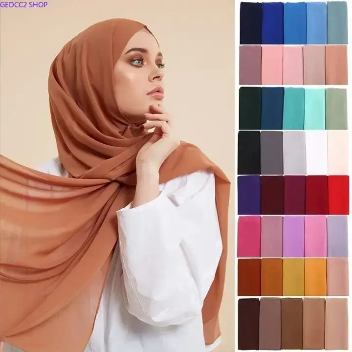 Bubble Chiffon Hijab for Women, Plain Long Modest Headwear Shawl - Lightweight & Breathable for Formal & Everyday Wear, Vibrant, Simple, Comfortable, Neutral, Stylish, All-Seasons, Modesty, Casual