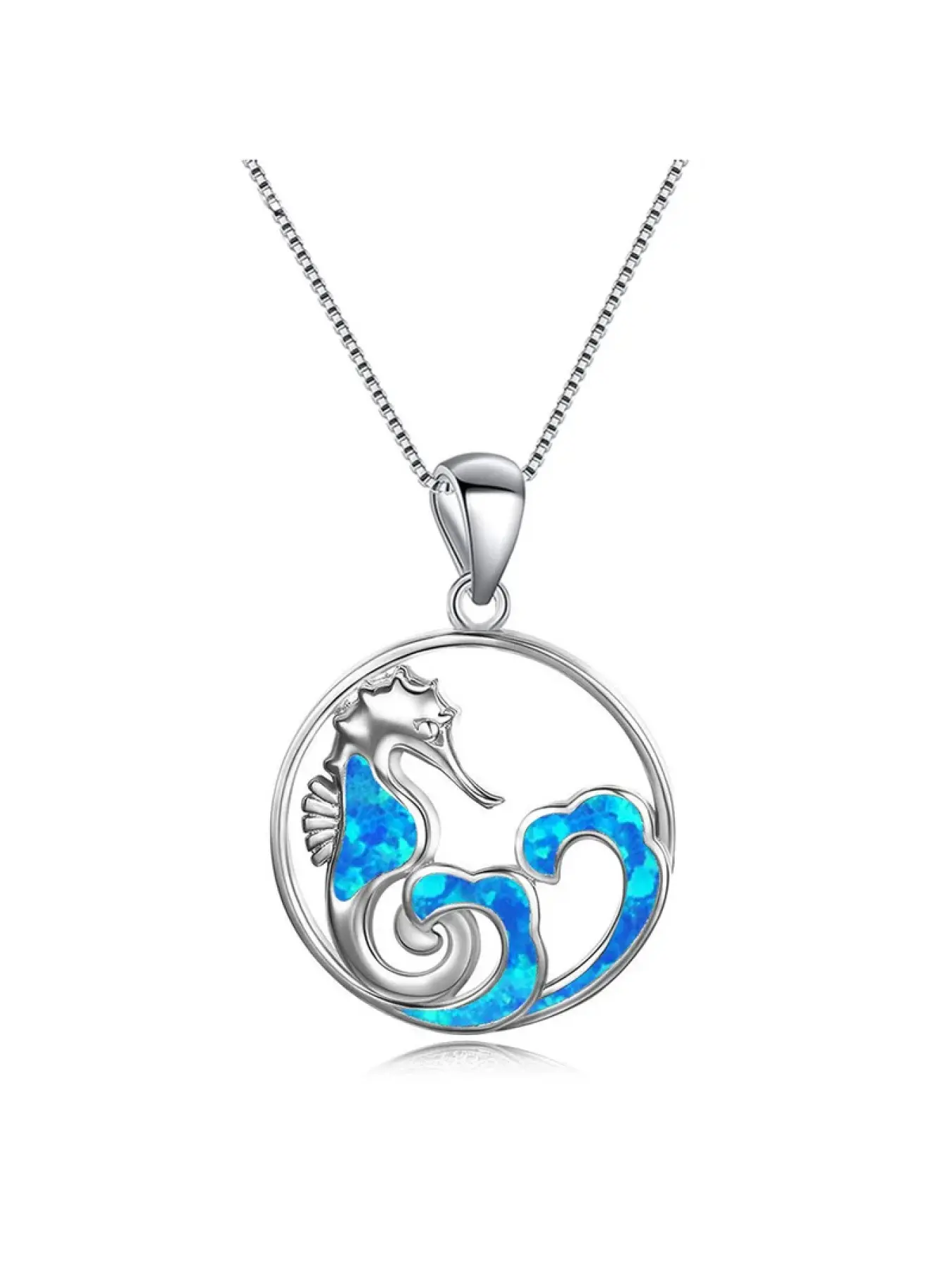 Dainty Seahorse Pendant Necklace with Blue Opal Ocean Waves,Minimalist Animal Jewelry for Women,Luxury Charms Chain,Unique Gift