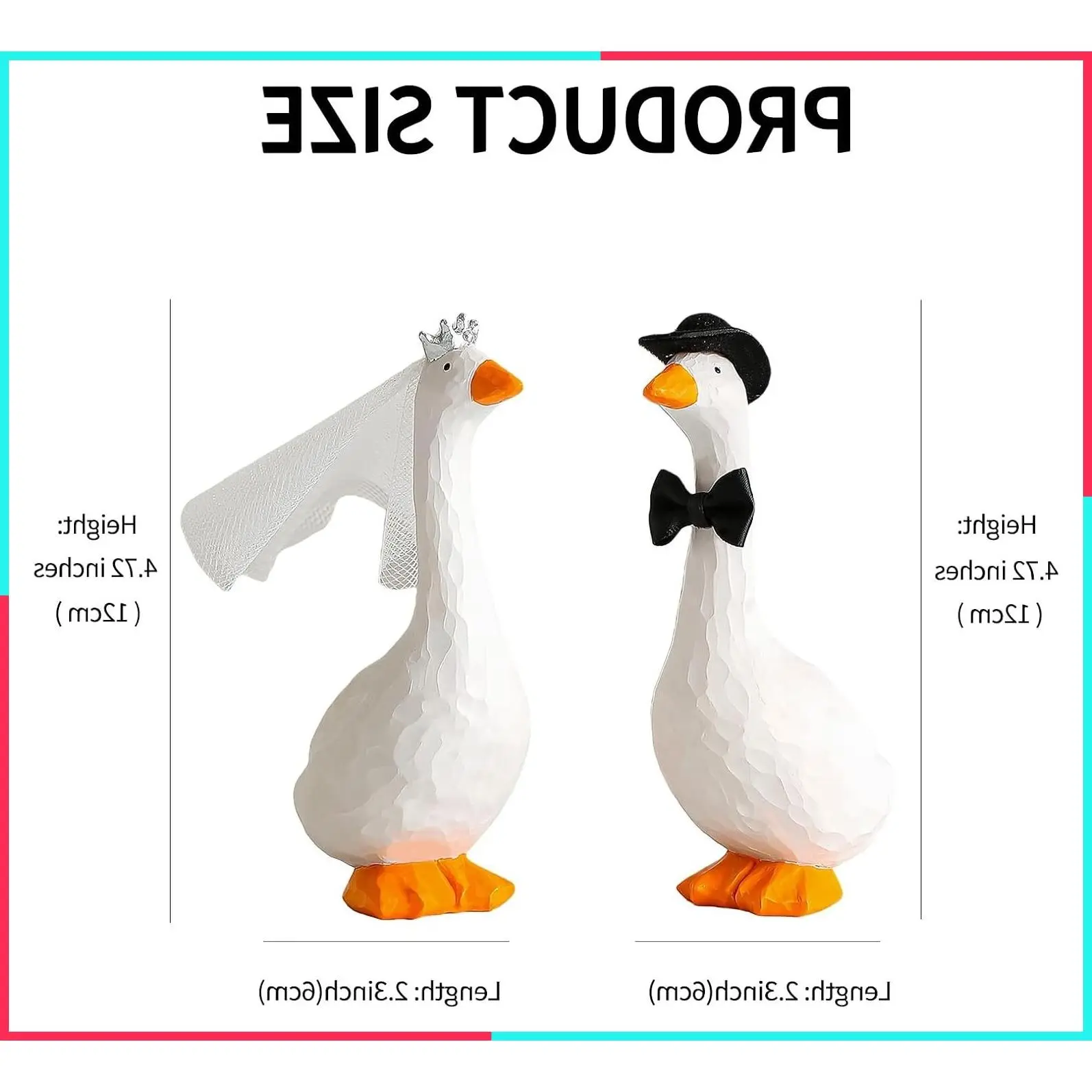 Fun Unique Goose Wedding Cake Toppers, Couple Figurine Decorations, Cool Bride and Groom Engagement Anniversary Cake Topper