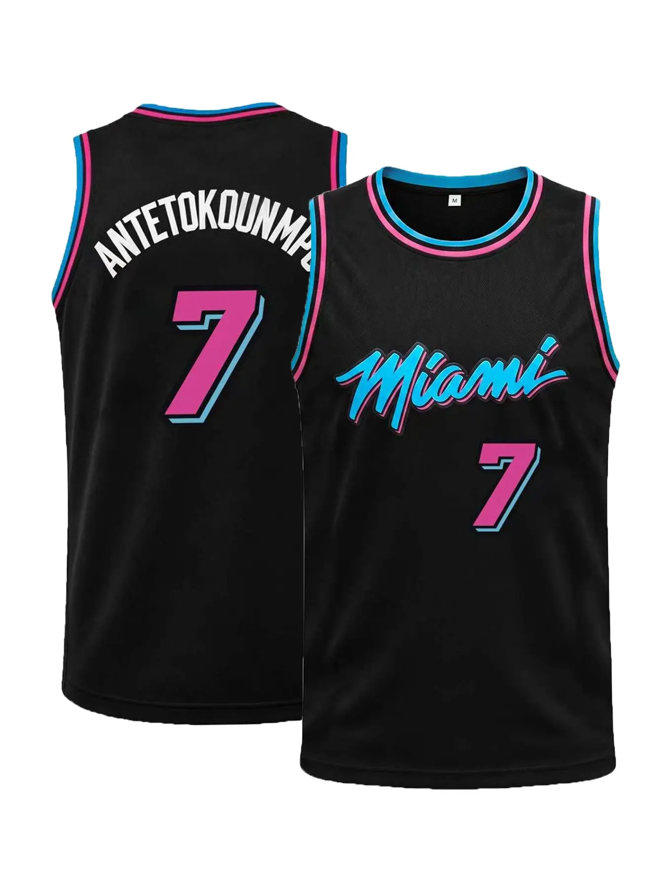Men's Miami #7 Stitched Basketball Jersey, Retro Colorful Trim Breathable Mesh Sleeveless Shirt, Vintage Sports Tank Top for Fans Training Casual Wear
