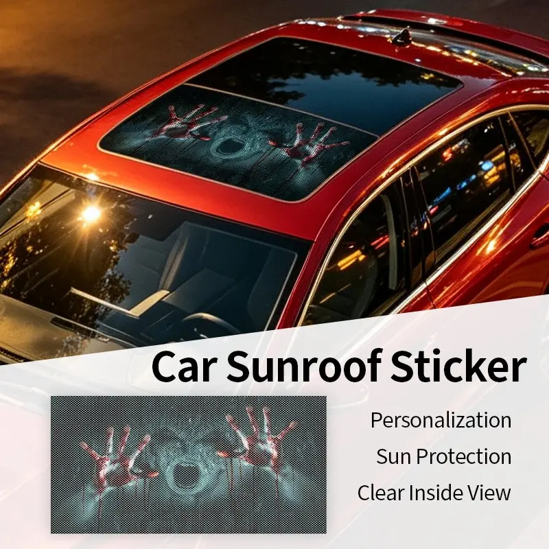 3D Car Sunroof Glass Sticker, UV Protection Vinyl Film, Horror Devil Decal, Halloween Essential, Unique Car Decoration, Automotive Decals