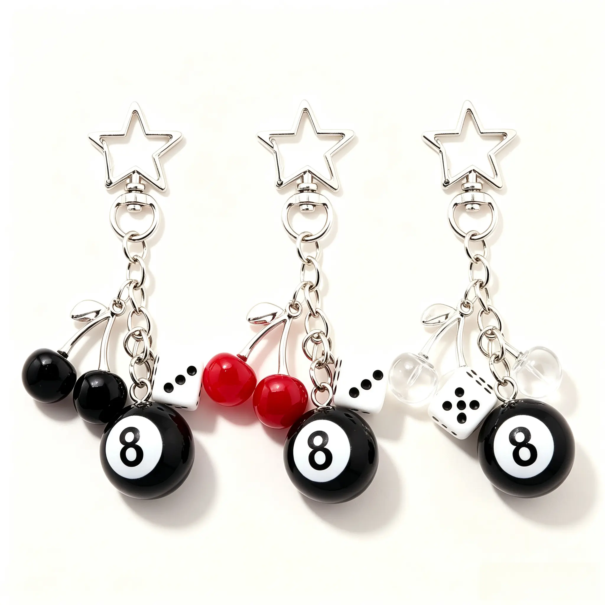 Unisex Billiards Theme 8-Ball & Dice Keychain, Unique Charm Electroplated Resin Plastic Bag Pendant, Compact Fashion Accessory for Casual Wear