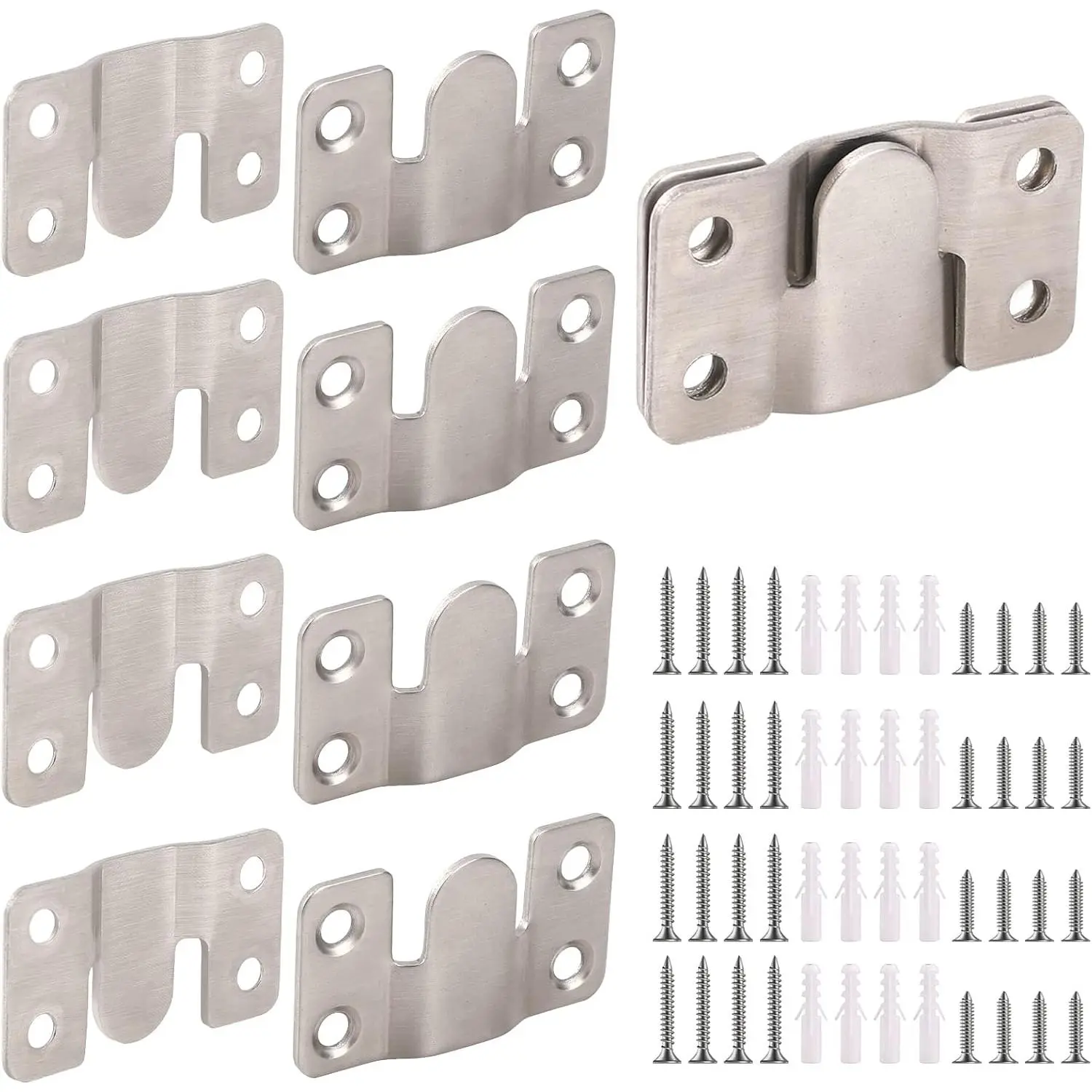 4 Pairs Interlocking Flush Mount Bracket Picture  Hooks Stainless Steel Heavy Duty Photo Frame Hook Large Picture Hanger  Buckle Furniture Connector Headboard Wall Mounting Hardware