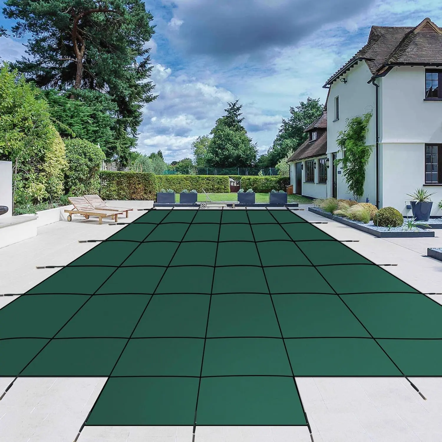 Garvee Inground Pool Safety Cover 20 x 40 FT Rectangle with 4 x 8ft Center End Step, Ultra Dense Green Mesh Winter Pool Covers with Installation Tools, Leaf & Debris Protection, Fits Rectangle Swimming Pools
