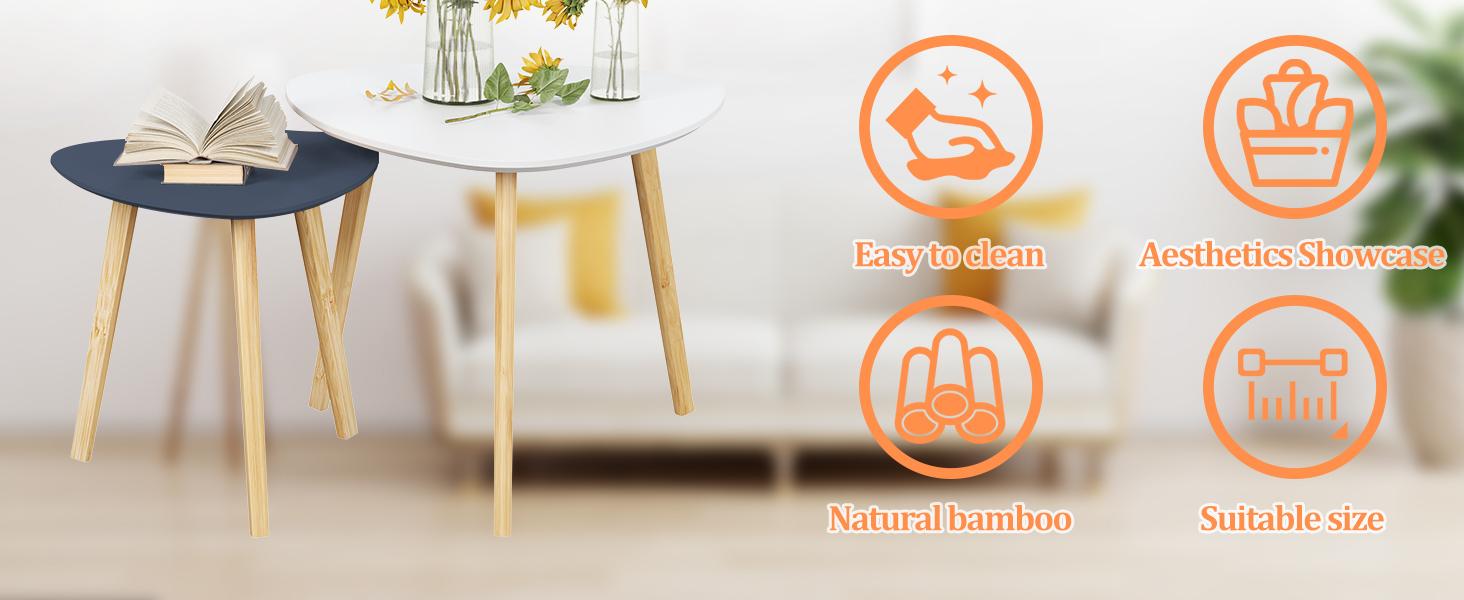 Nesting Triangle End Table,Set of 2 SideTable Modern Minimalist Coffee Table for Living Room, Balcony in White & Grey