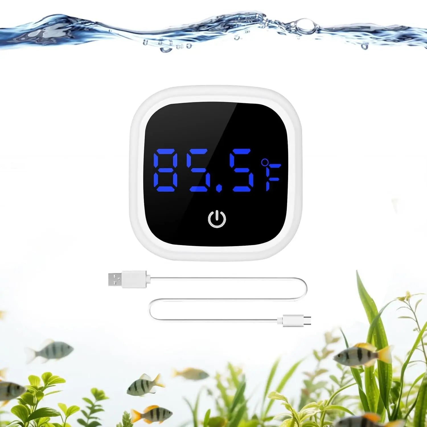 Rechargeable Digital Aquarium Water Thermometer with HD LED Screen Display ±1℉ Fish Tank Decoration Accessories for Betta Axolotl Shrimp Turtle Reptile & Aquatic