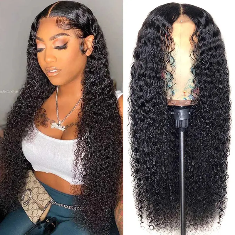 Long Black Deep Wave Lace Front Wig, Heat Resistant High Temperature Fiber Curly Hair Wig, Middle Part Loose Curl Synthetic Wig for Daily, Party & Cosplay,glueless,realistic,small,wavy,breathable