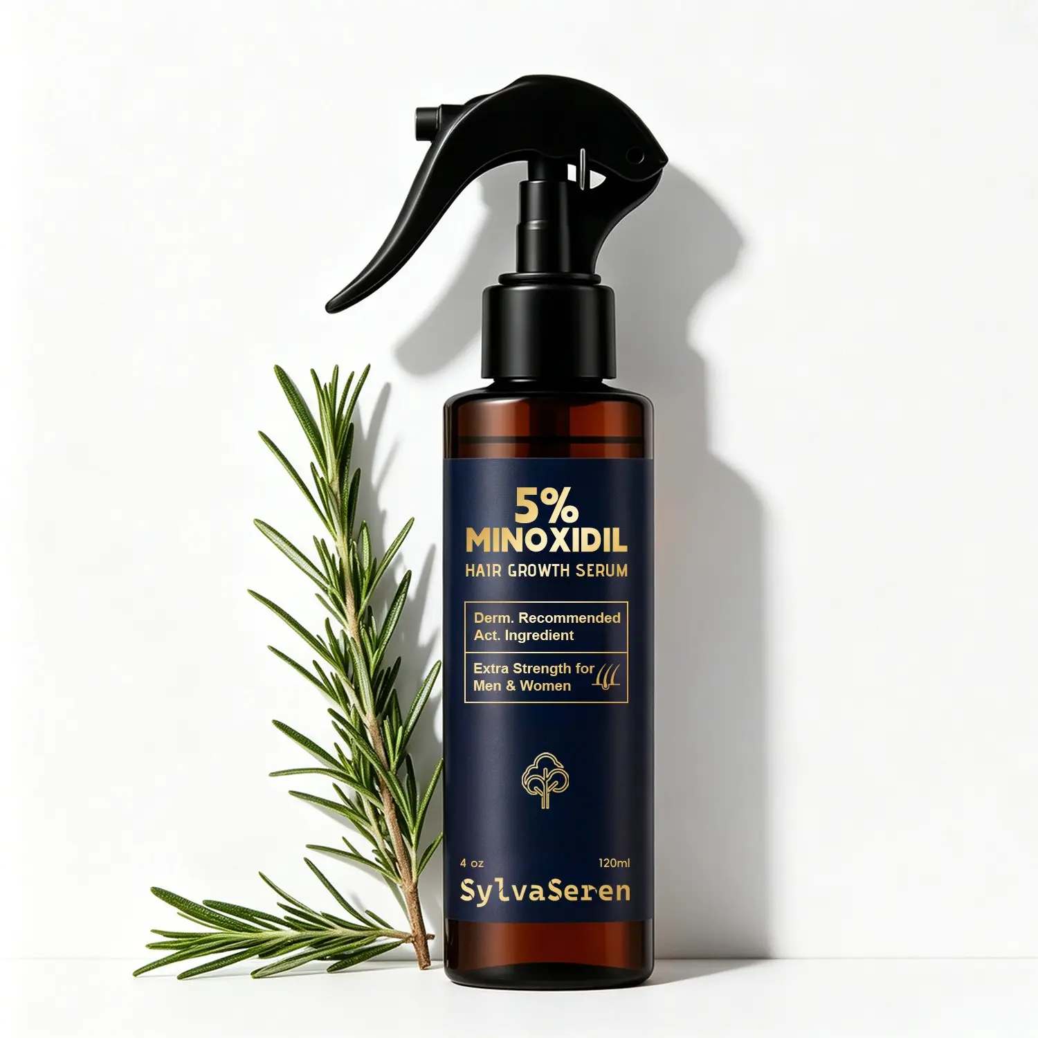 Sylvaseren 5% Minoxidil Hair Growth Spray, Hair Growth Liquid, Unisex, Hair Growth Stimulator, for Baldness & Thin Hair, Thicker Looking Hair, Rosemary & Biotin, Thickening Regrowth Formula, 120ML, Daily Hair Care