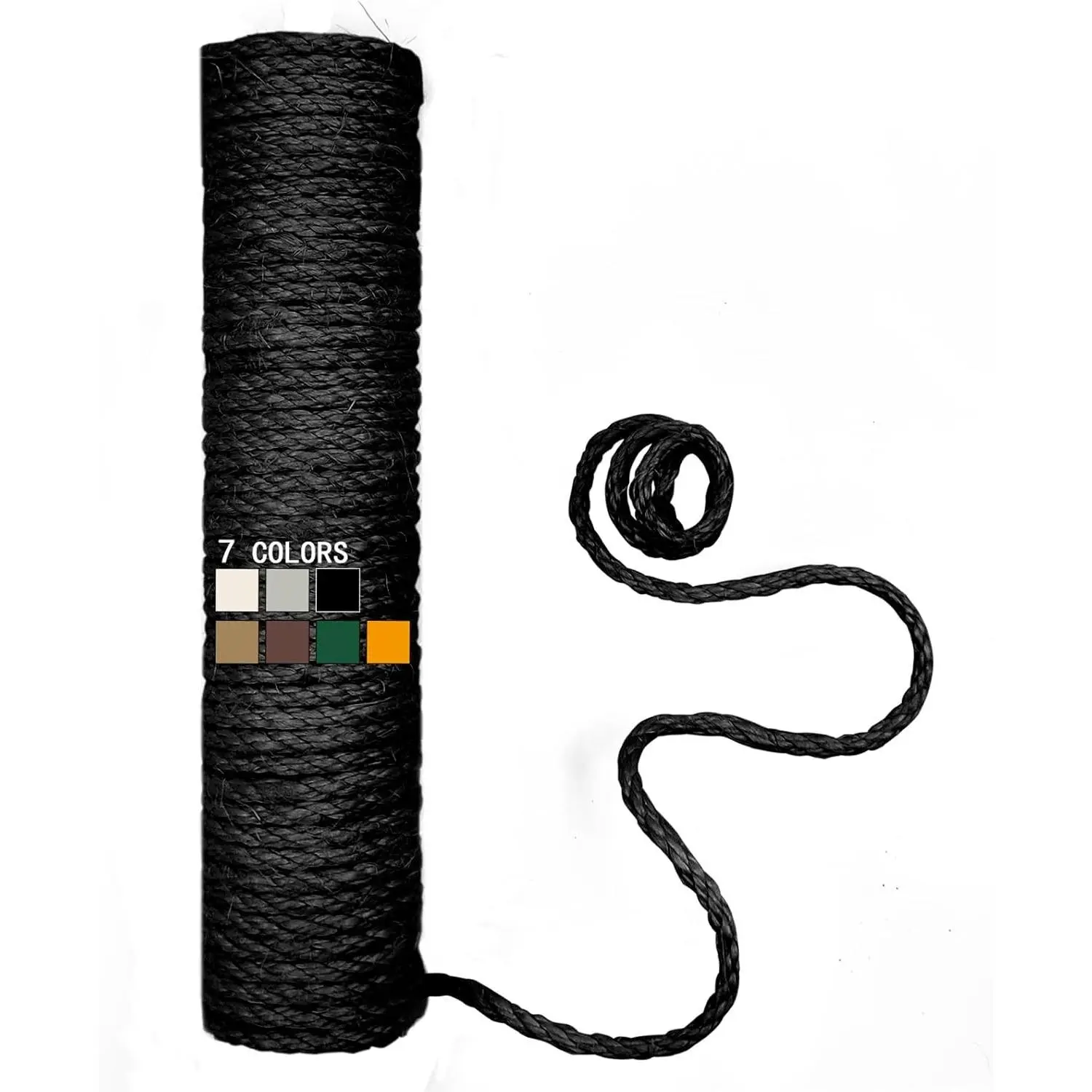 1/4 Inch 32FT Sisal Rope for Cat Scratcher, Cat Scratching Post Repair Replacement, Multi Color Cat Scratch Tree Rope Replacement, Solid Black