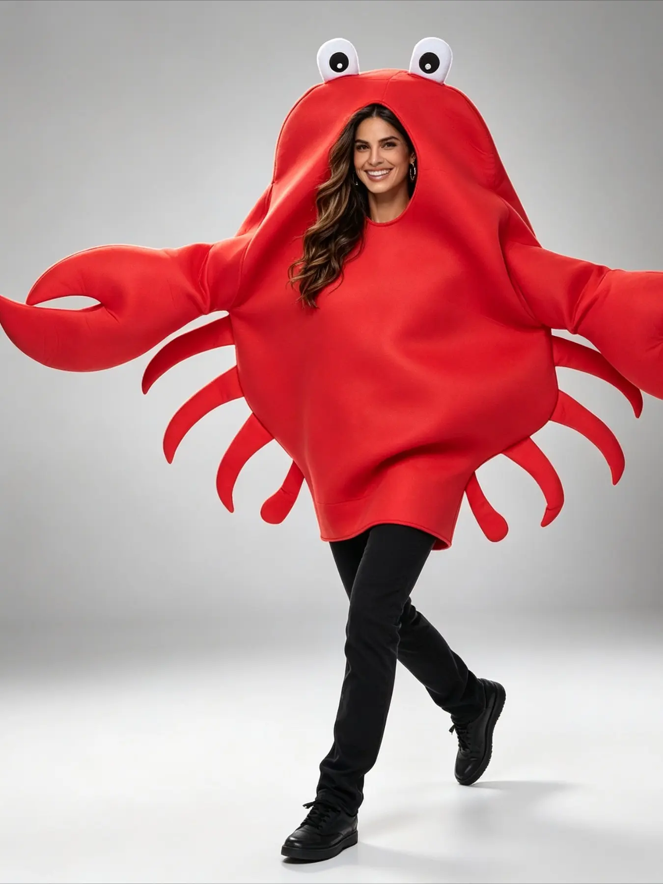 Red Crab Lobster Design Slim Bodysuit Adult Novelty Cosplay Dress Up Costume Halloween Party Stage Performance Wear