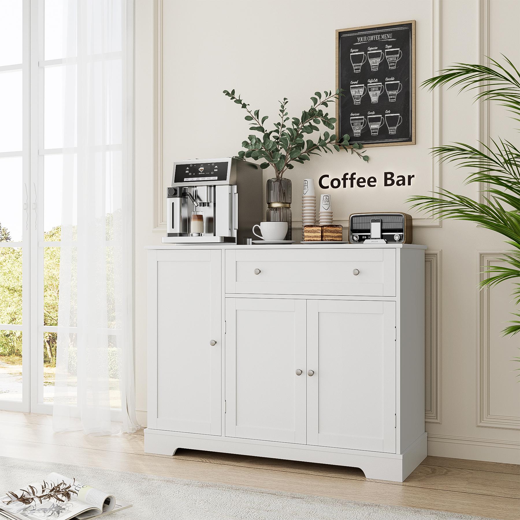 HOSTACK Buffet Cabinet with Storage, Modern Sideboard Buffet with Doors, Wood Coffee Bar Kitchen Storage Cabinet with Drawer and Adjustable Shelf HOSTACK Buffet Cabinet with Storage, Modern Sideboard Buffet with Doors, Wood Coffee Bar Kitchen Storage Cabinet with Drawer and Adjustable Shelf