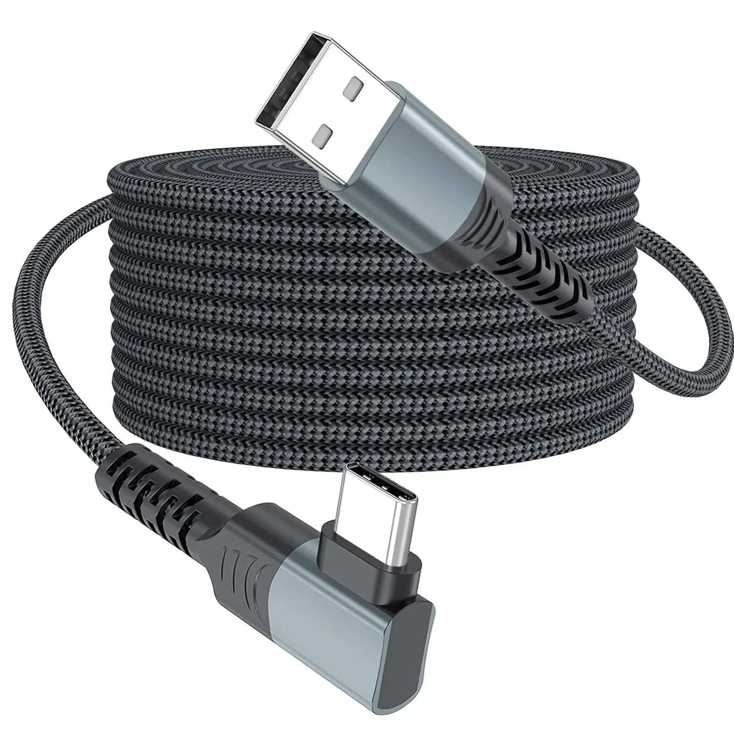 USB to USB C  10ft Right Angle, 3A   90  Long USB-A to Type C 2.0 480Mbps Data Transfer Cord Braided for  17/16/15, Galaxy Andriod Phone, , Steam Deck, Tablet