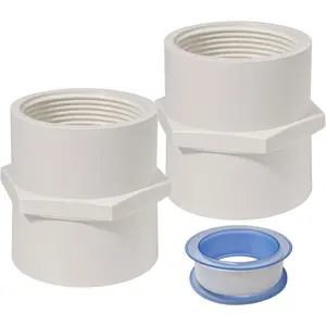 1-1/2 Inch PVC Female Thread Adaptor White 2-Way PVC Pipe Coupling Adapter Connectors With 1.5" Female Thread Schedule 40 (Pack of 2)