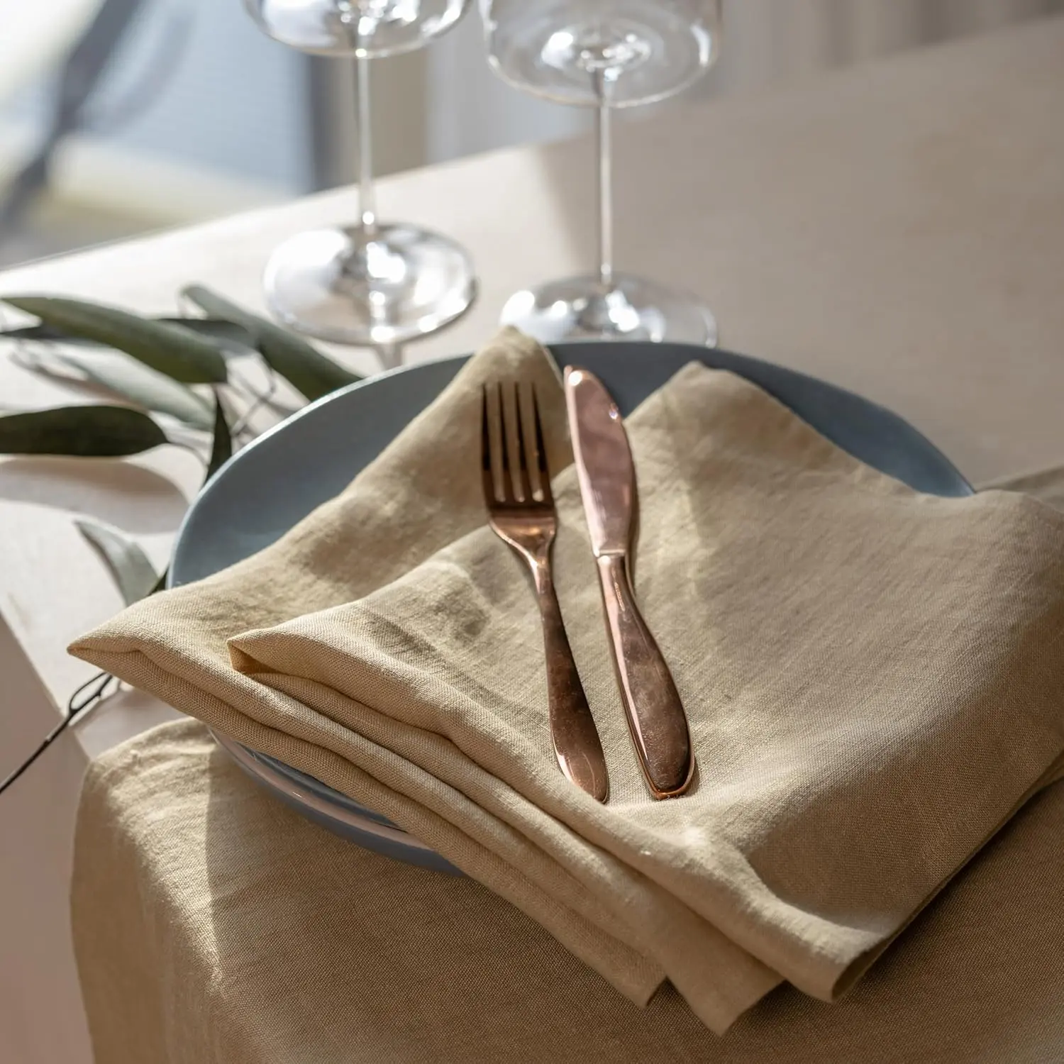 Linen Dinner Napkins 18 x 18 Inch -   Linen Napkins - Stone Washed Pure Linen Cloth Napkins (Royal Cream, 18" x 18"(Set  4))