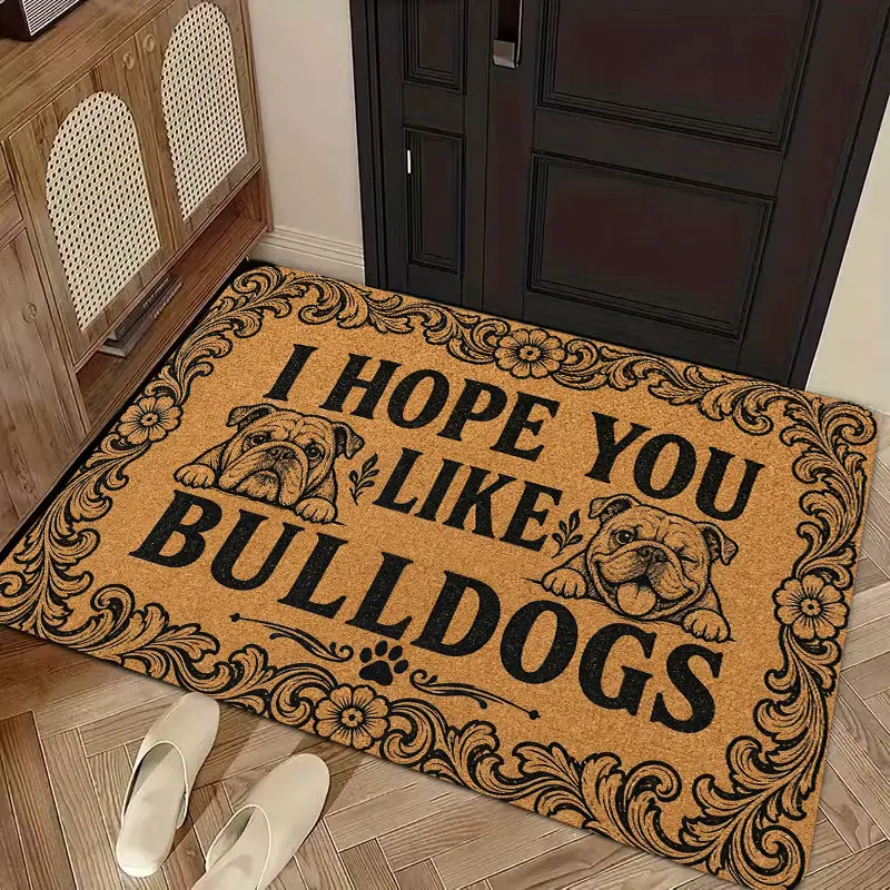Flannel Floor Mat 1pc, 2D flat printing, vintage English Bulldog entrance door mat, non-slip, machine washable, easy to clean polyester carpet, suitable for home and outdoor decoration, ideal for entryways, bedrooms, balconies, gift home decor item