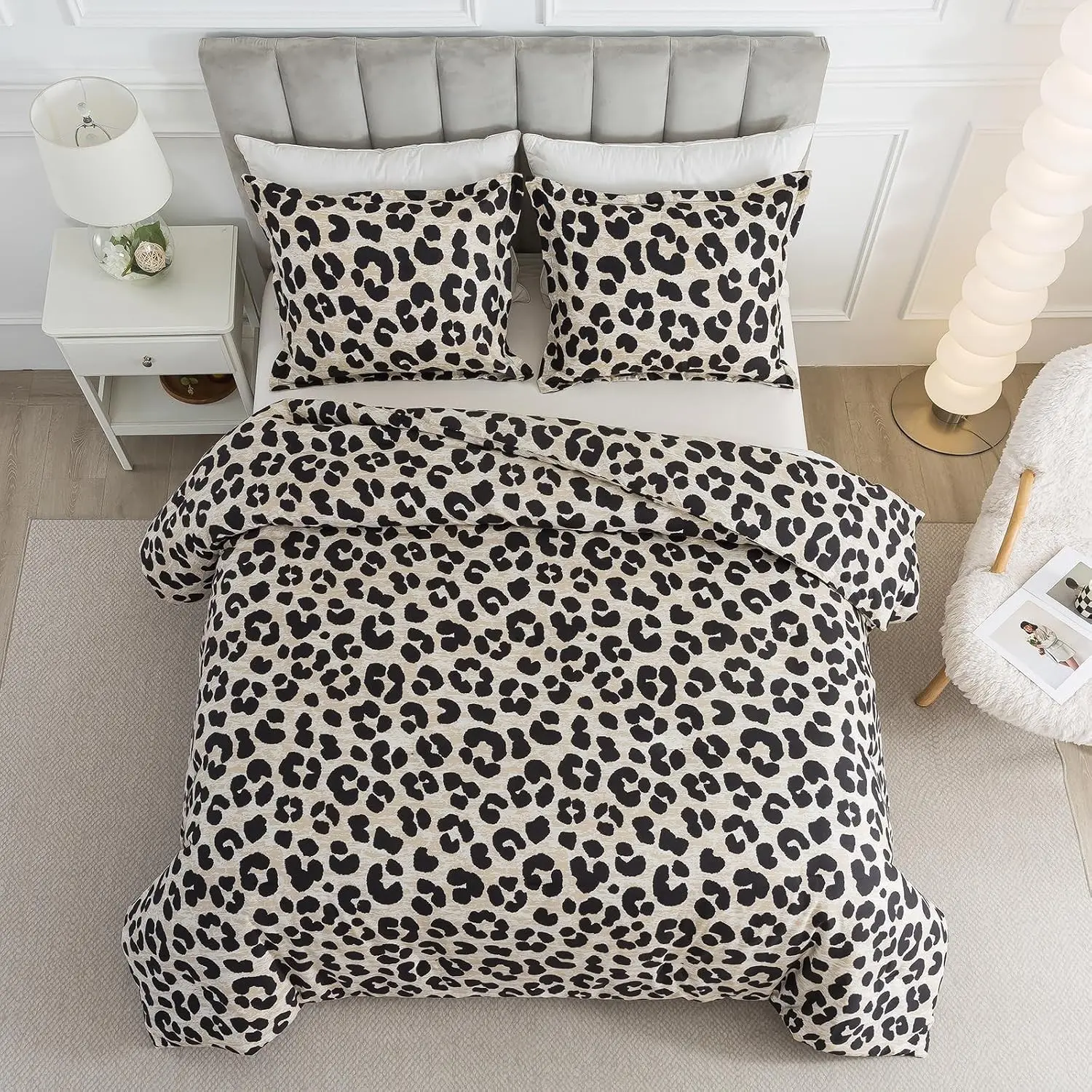 Safari Leopard Cheetah Print Comforter Set, King Size 3 Pieces for All Seasons, Ultra Soft Microfiber, Untamed Wilderness Style Comforter with Pillowshams