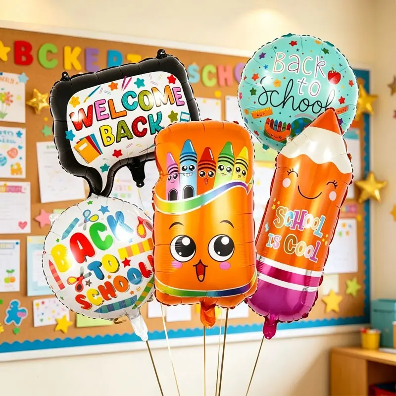 7 Piece Back-To-School Stationery Theme Balloons Set, Crayon box balloon, back-to-school speech bubble balloon, pencil balloon, Perfect for School Parties, Kindergarten, Classroom Decor,Back-to-school event photo booth,Freshman Orientation Ceremony
