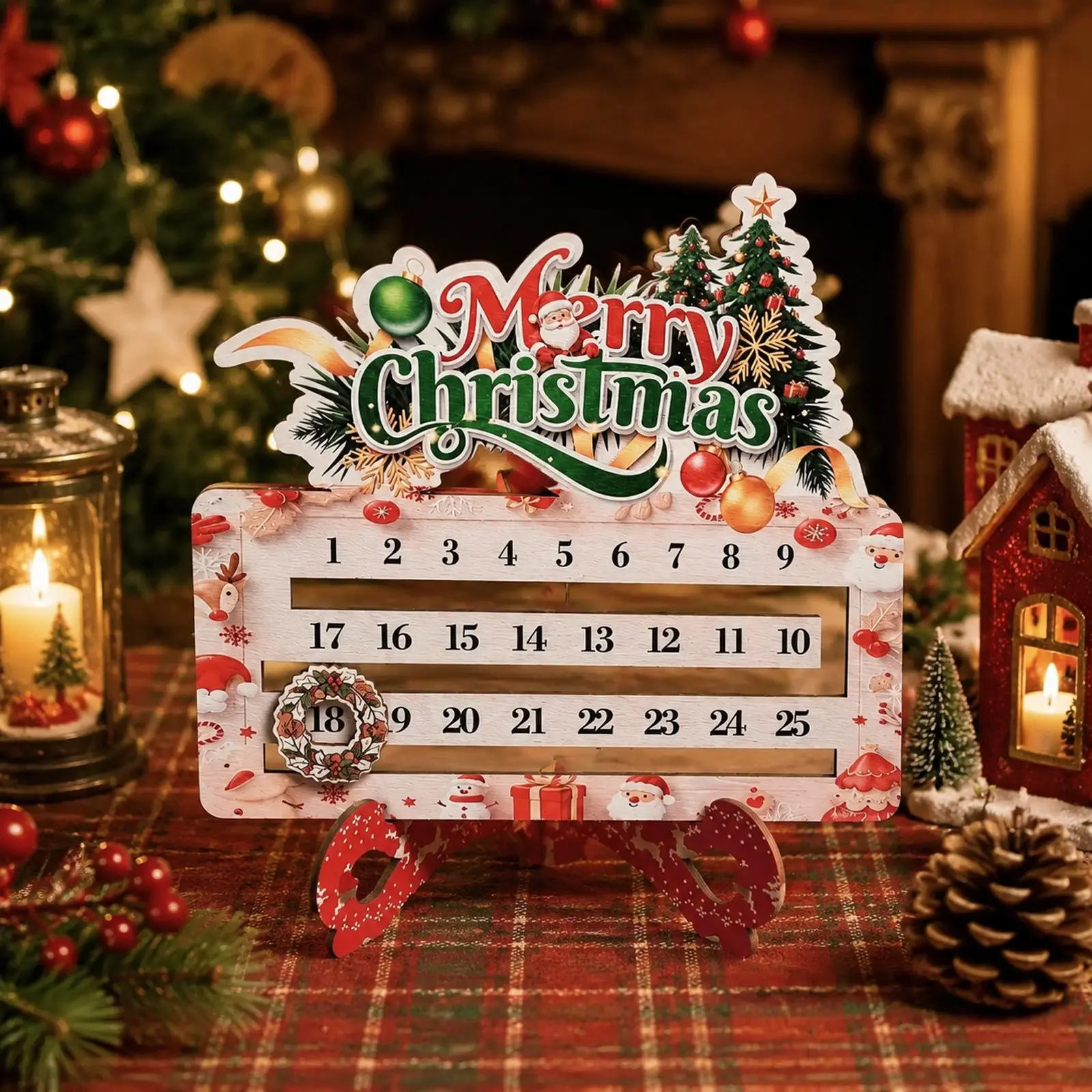 Christmas countdown calendar decorative wooden ornaments, creative gift cartoon wooden crafts ornaments