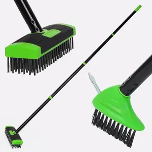 Crack Weeder Brush Long Handle 3-in-1 Wire Floor  Brush Crack Weeder Tool - Manual Crevice Weeding Tool with Scraper , Weed & Moss Remover for Driveway, Patio, Garage, Deck, Pool, and Sidewalk