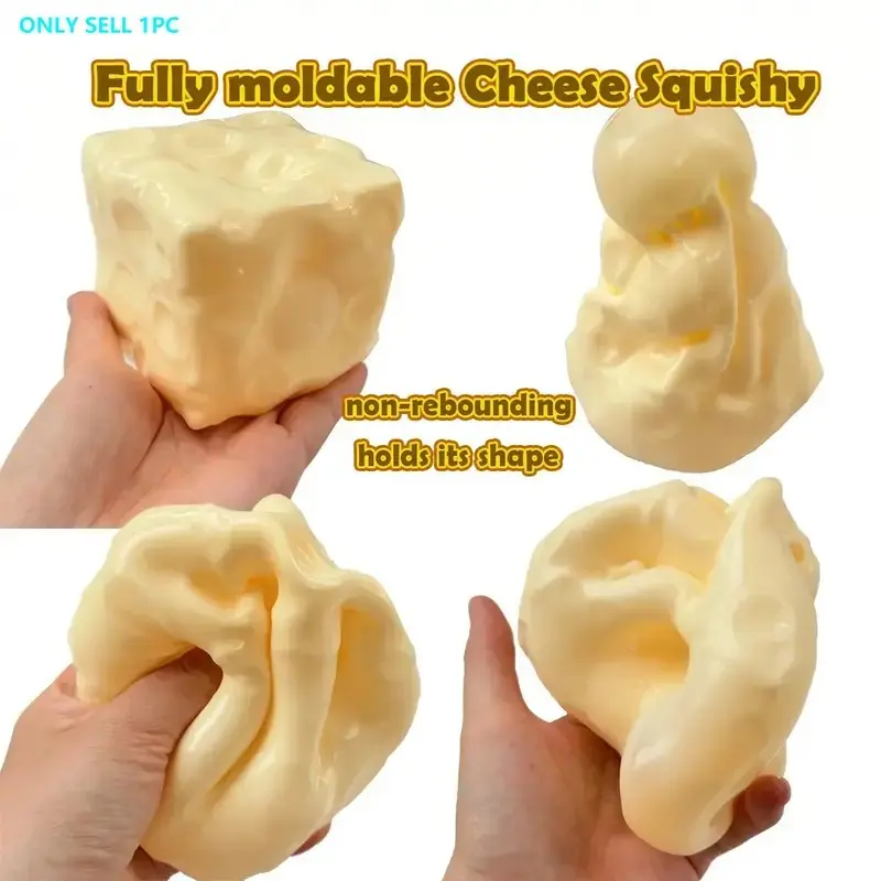 Shapeable cheese squeeze toy, square cheese ball stress relief toy, coconut oil handmade stress relief ball, non rebounding cheese, cube sensory stress relief toy, suitable for stress relief, relaxation, tabletop games, and adult gifts
