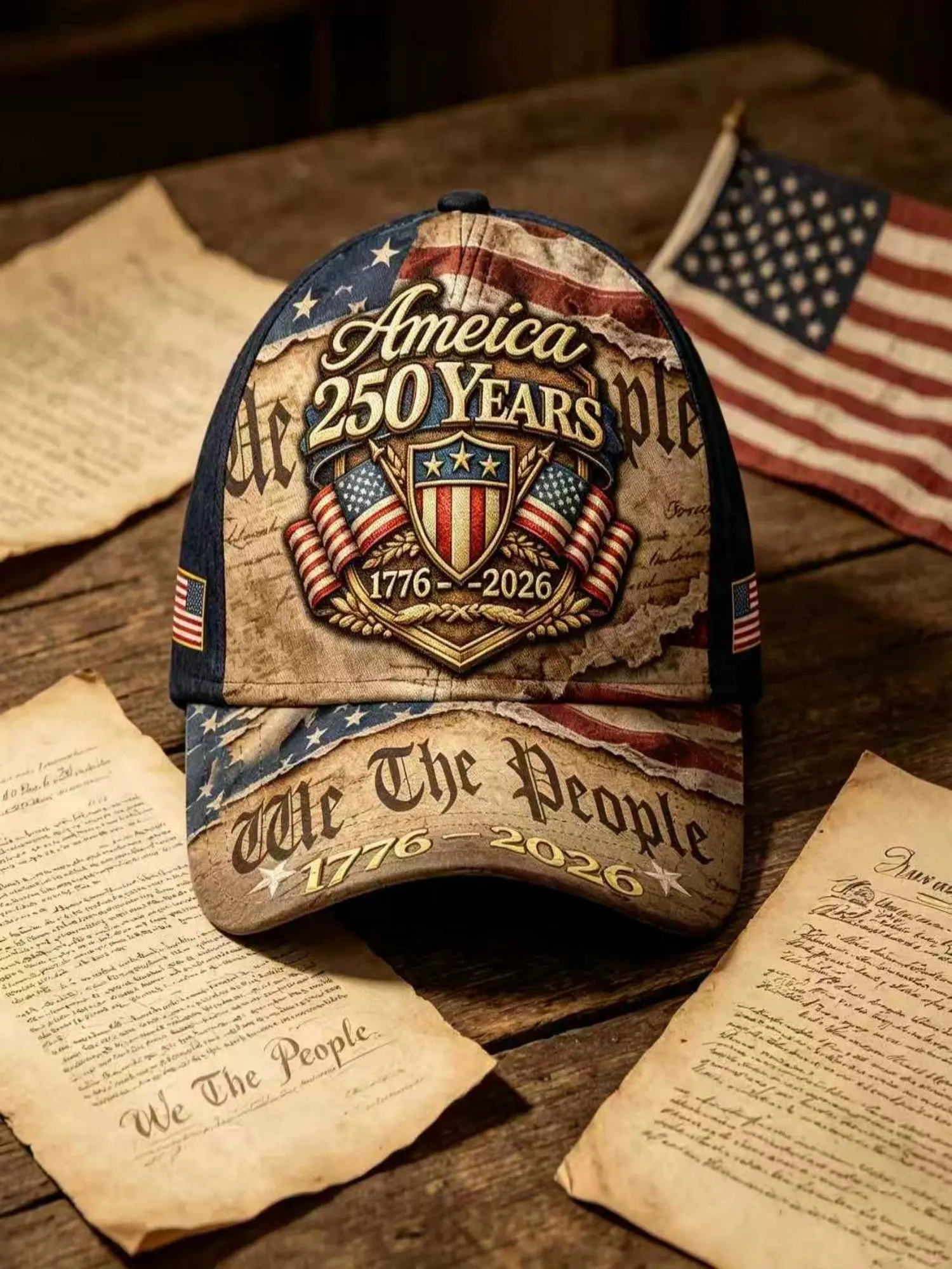 American 250th Anniversary Baseball Hat, We the People 1776-2026 Independence Memorial Cap, Vintage Flag Print Adjustable Unisex Design Dad Hat, Casual Outfits Cap
