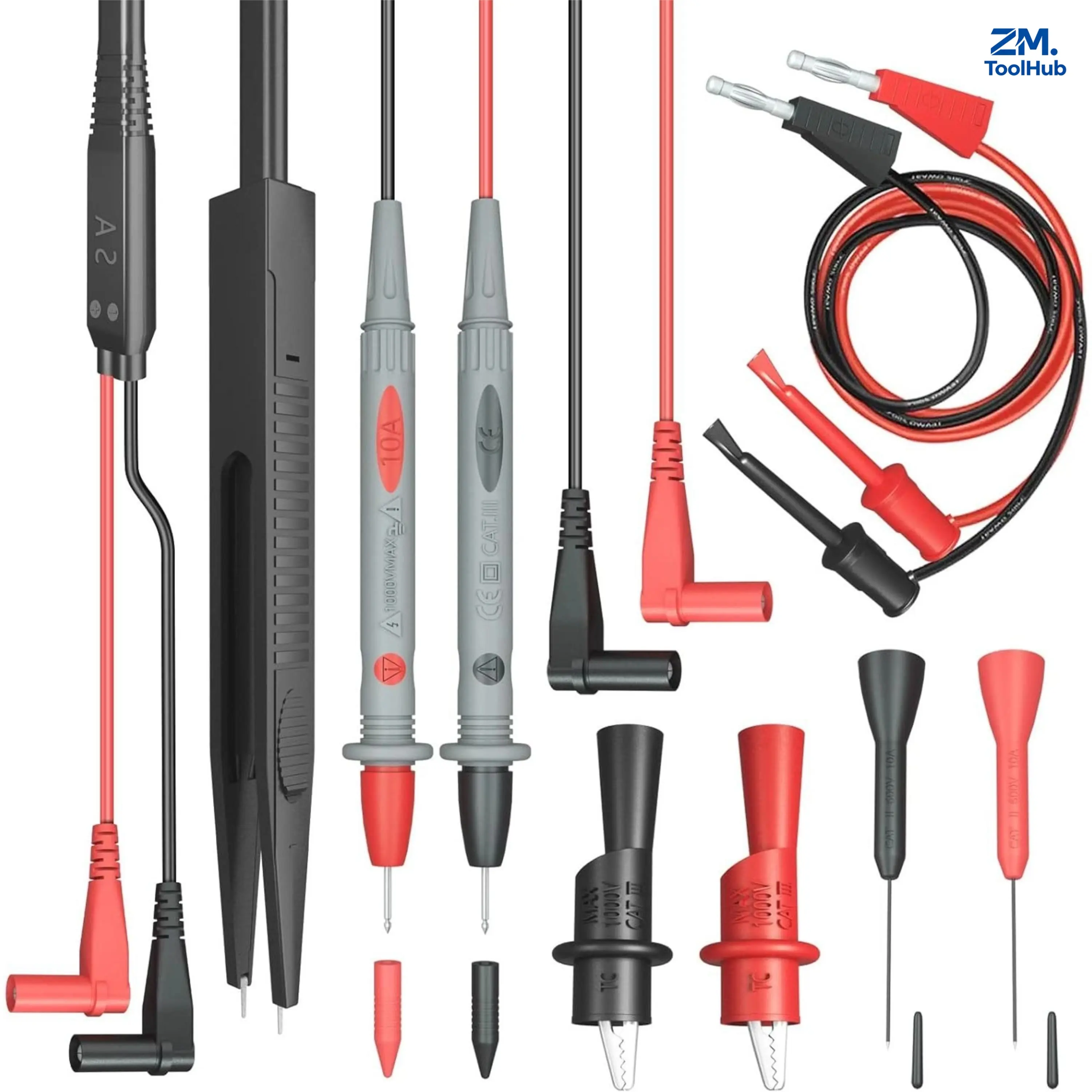 Professional Electrical Multimeter Test Leads Kit, 1000V 10A CAT.II Test Probes Lead Set Equipped with Alligator Clips and Test Hook for Electric Testing