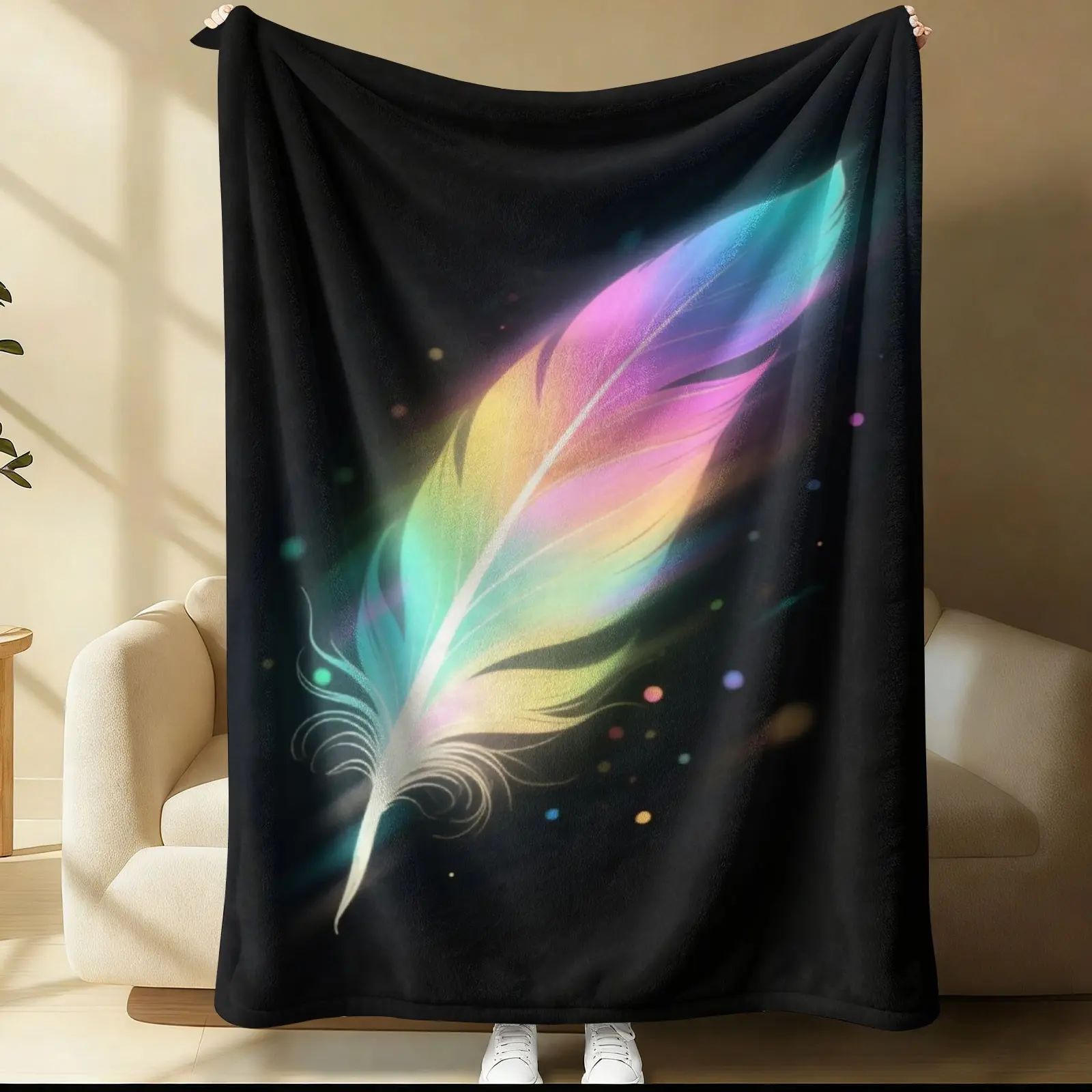 Feather print pattern blanket, suitable for all seasons, suitable for beds, sofas, cars, room decorations, and gifts, suitable for children or adults