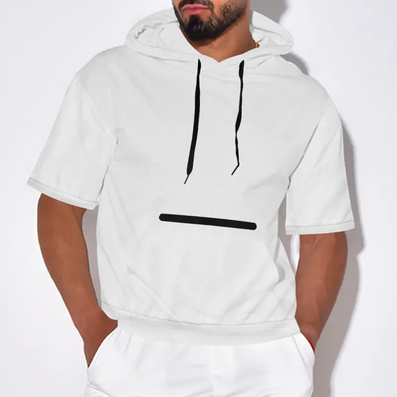 kzz Men's Summer Hooded Short-Sleeve Solid-Color Waffle-Weave Loose-Fit Breathable Casual Sports Hoodie
