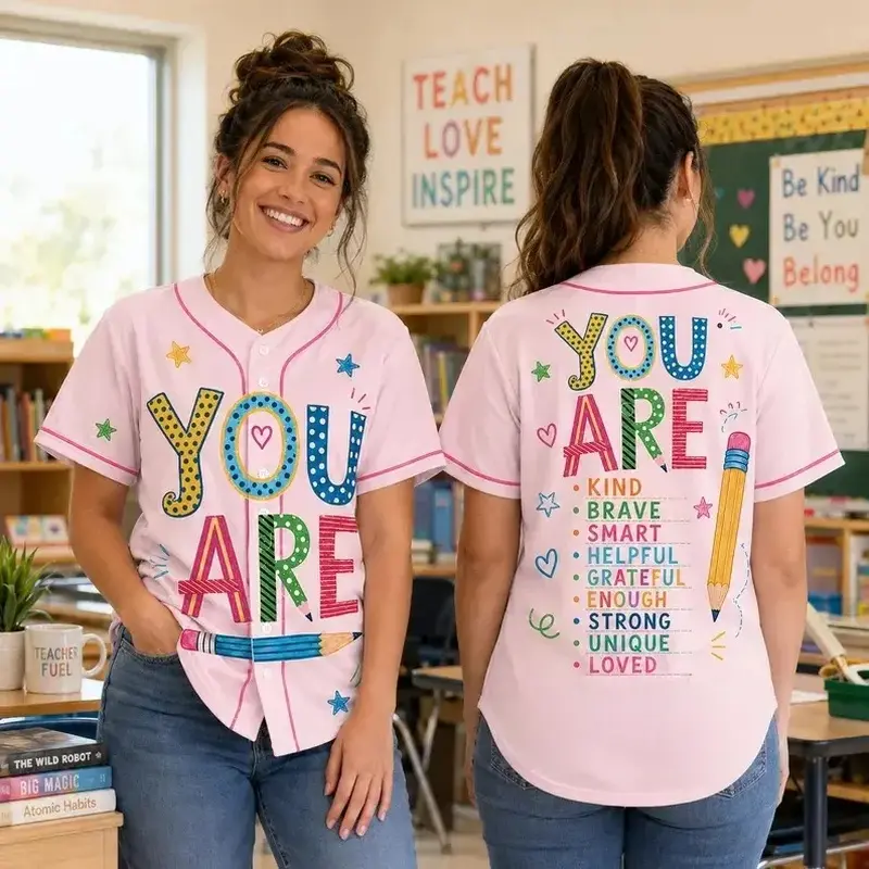 Positive Affirmation Shirt, Teacher Baseball Jersey, School Counselor Gift, You Are Kind Brave Smart Pink Jersey ,Teacher Baseball Jersey,Back to School,TikTokMadeMeBuyIt