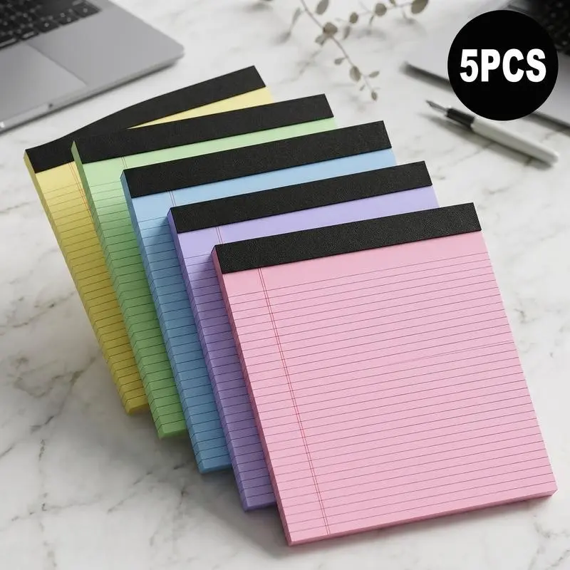 5 Pack Wide Legal Pads , 11\" x 9.5\" Landscape Set Of Pink Purple Blue Green Yellow College Ruled Note Pad Narrow Ruled 30 Sheets per Notepad Perforated Writing Paper Thick Backboard Horizontal Pads of Paper Office Stationery Supplies