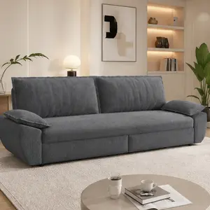 ARCH 73.2" Queen Pull Out Sofa Bed 3-in-1 Convertible Sleeper Sofa Loveseat Corduroy Couch with Chaise Option Grey Living Room Guest Bed Multi-Functional Steel Frame High-Density Foam Support, Grey Color Options, Corduroy Material