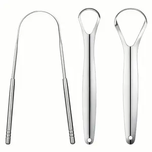 Stainless Steel Tongue Scrubber Set, 1-4 Pieces, U-Shaped Tongue Cleaner, Fresh Breath, Adult Oral Hygiene Tool, Dental Care Essentials