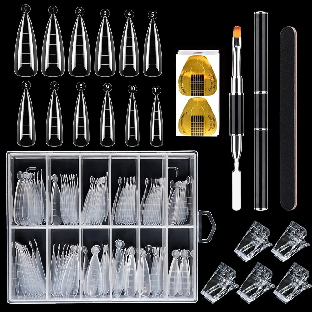 Manicure Poly Gel Nail Forms: 120Pcs Coffin Shape Nail Forms for Builder Gel Reusable - 12 Sizes Extension Acrylic Nail Molds Sets - False Nail Tips for Manicure Nail Art Design Salon DIY-StilettoA