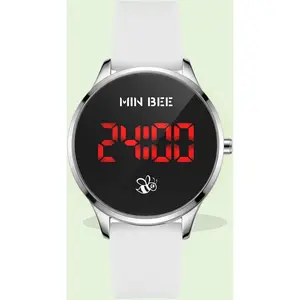 White Digital Watch, Metal Case Large Face Big Numeral Easy Reader, Silicone Strap LED Display Sports Watch for Women, Water Resistant 100ft