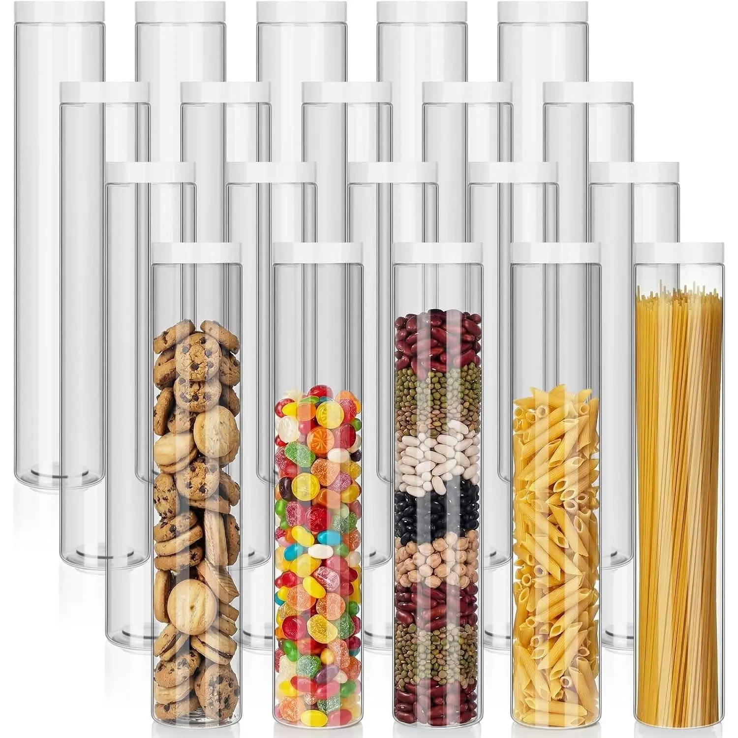 20 Pcs Plastic Jars with Lids 20 oz Plastic Food Storage Jar Spaghetti Containers Cylinder Containers with Screw on Lids for Dry Goods, Spice, Noodles, Spices and More(White)